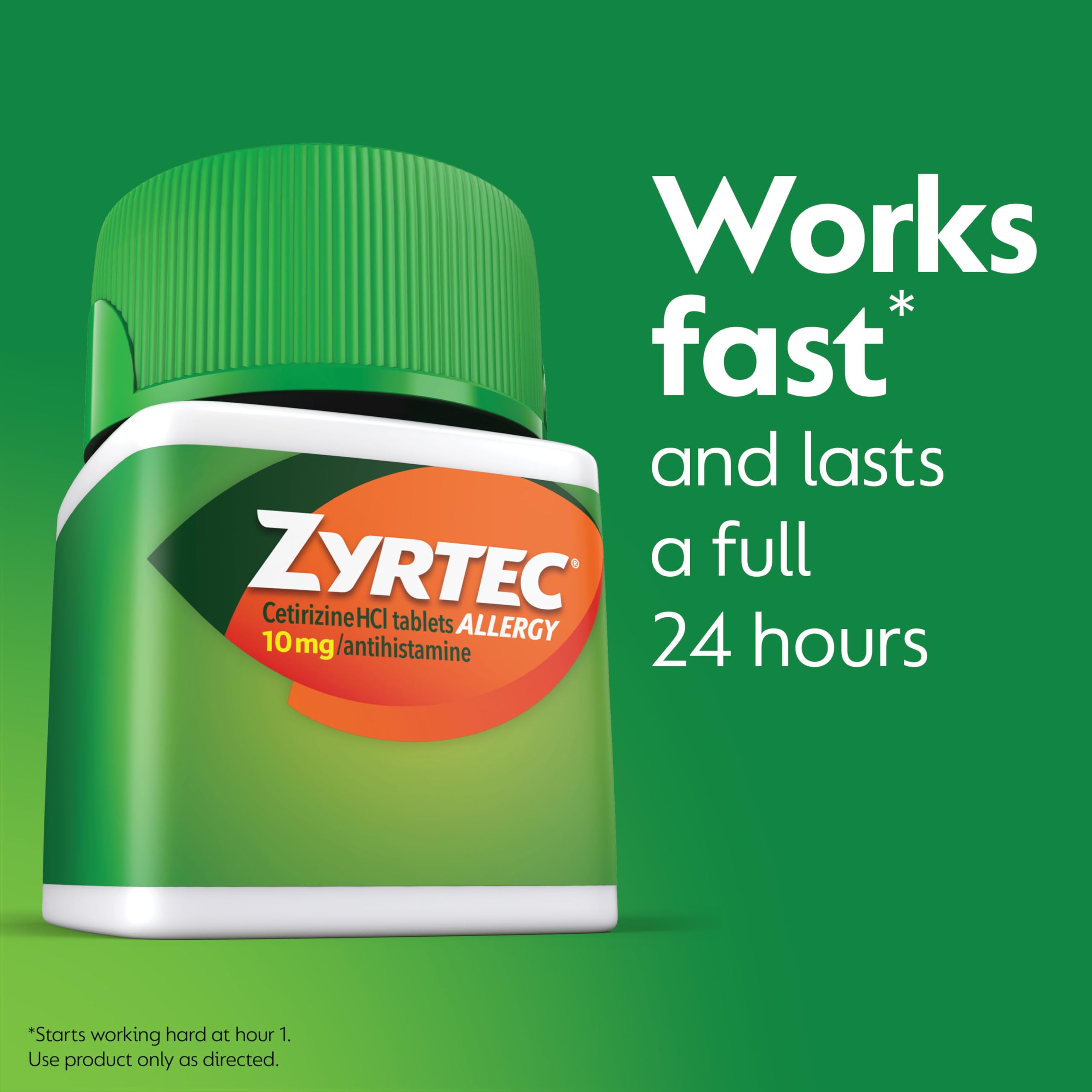 Zyrtec 45-count bottle-side view highlights long-lasting allergy relief supply.