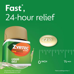 Zyrtec bottle on counter with packaging for convenient daily use.