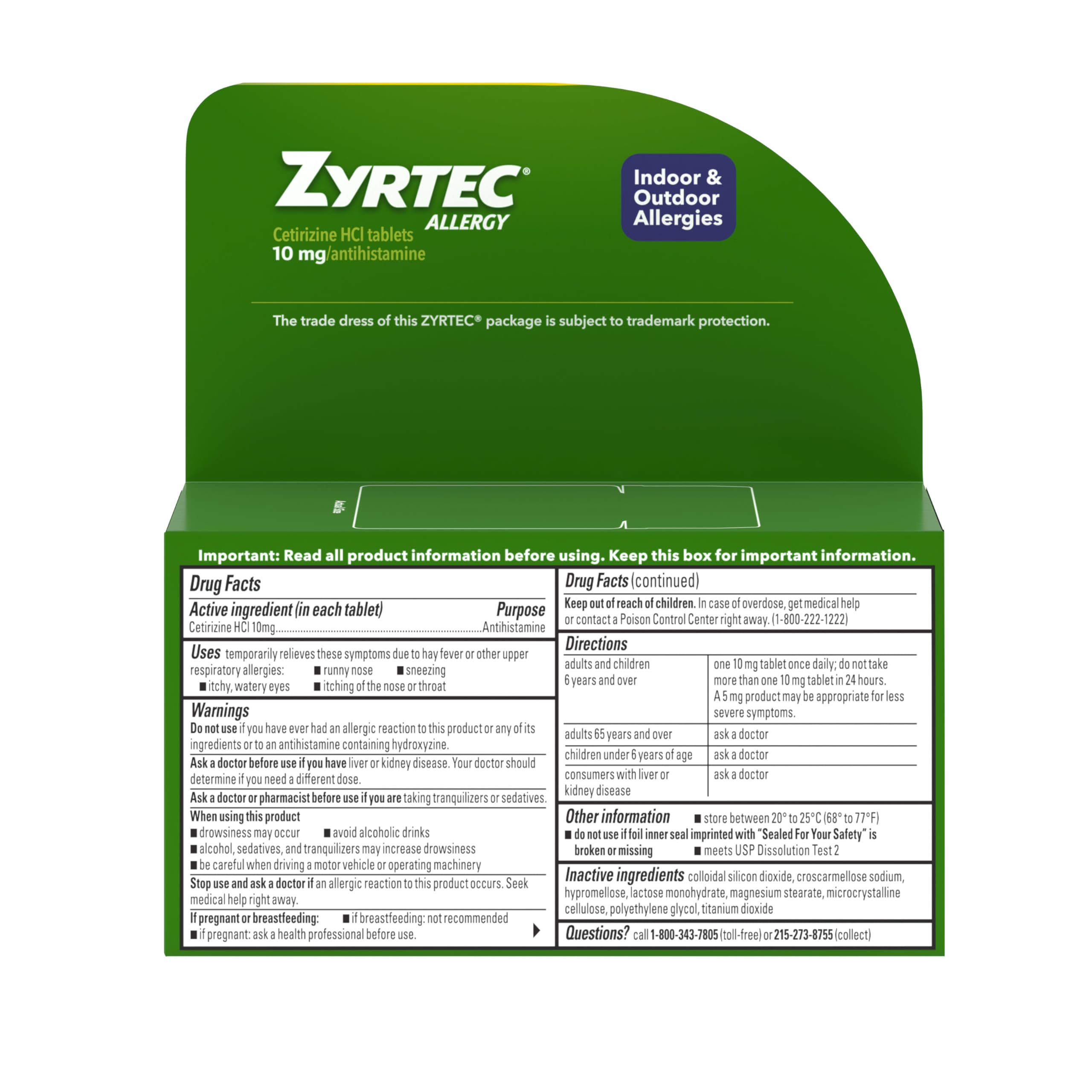 Zyrtec daily-dose 1-hour onset concept communicates quick-action potential.