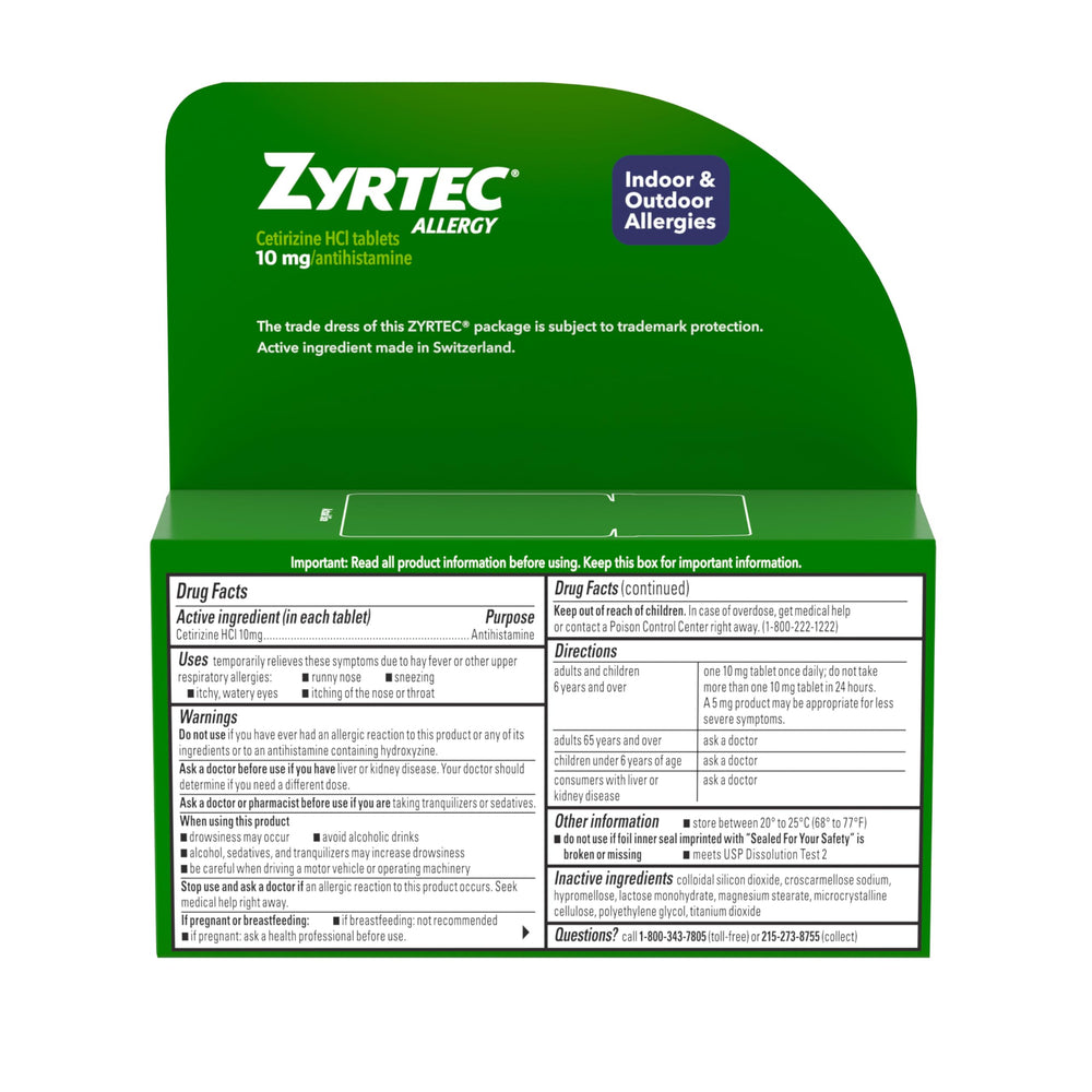 Zyrtec HSA/FSA eligible seal on box indicating flexible payment.
