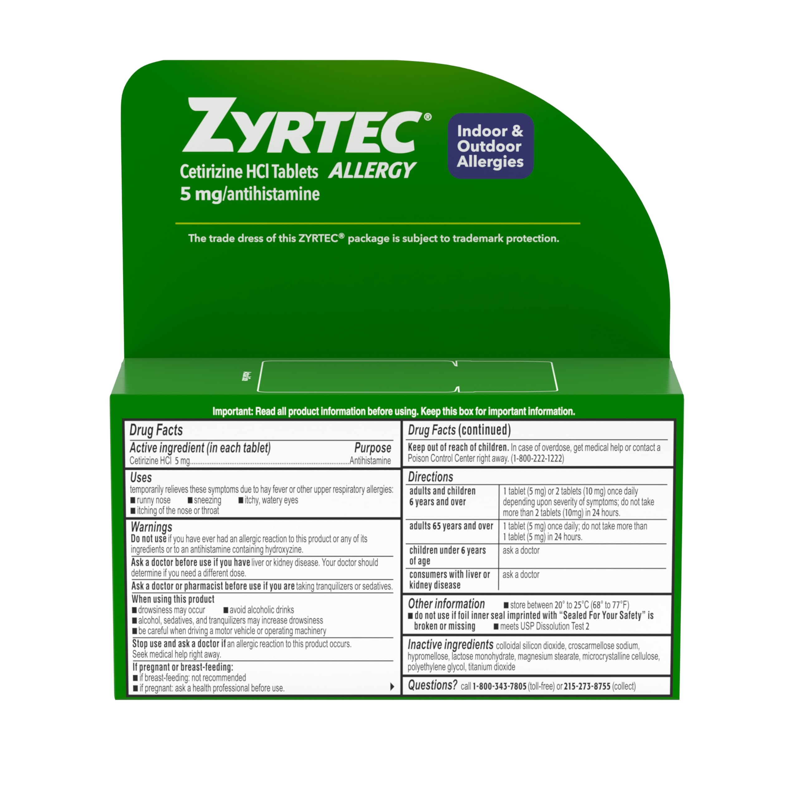 Zyrtec-packaging-storage-35count emphasizes convenient 35-count bottle for travel and home.