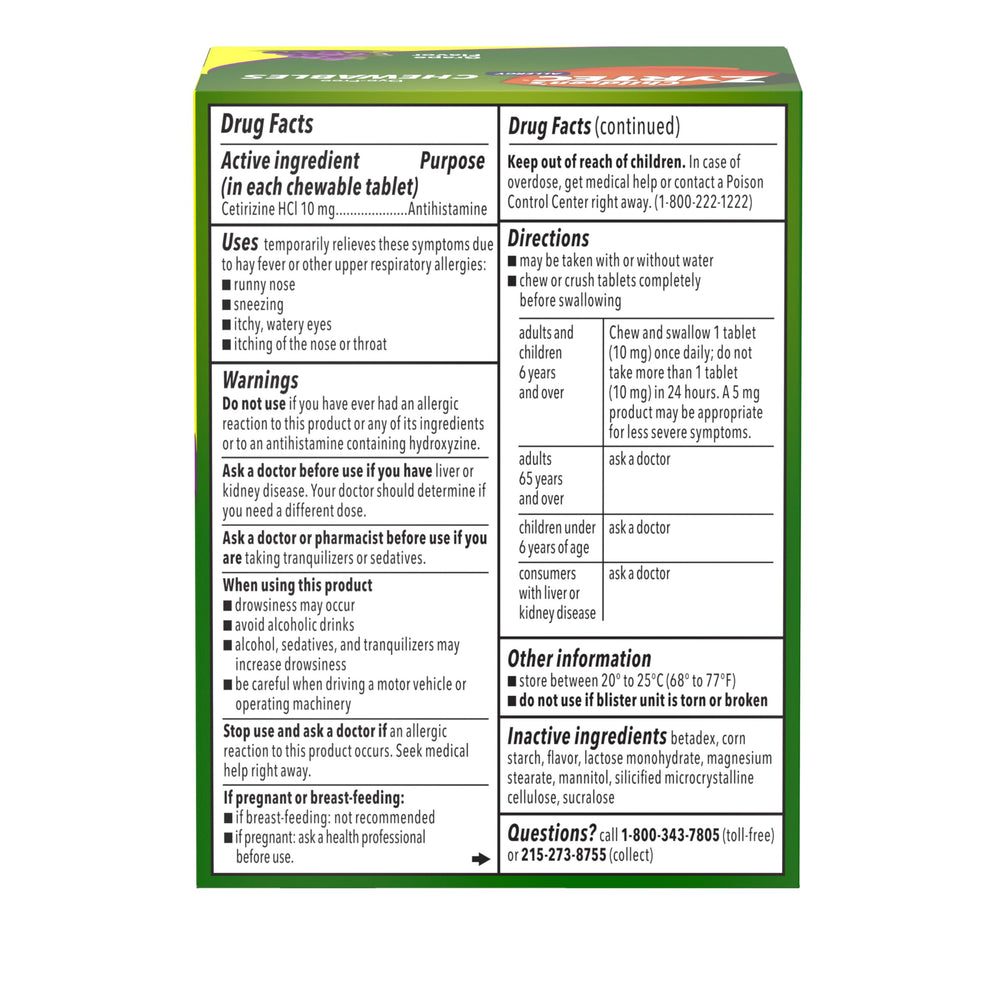 Zyrtec Children travel-friendly pack image highlights convenient allergy relief on trips