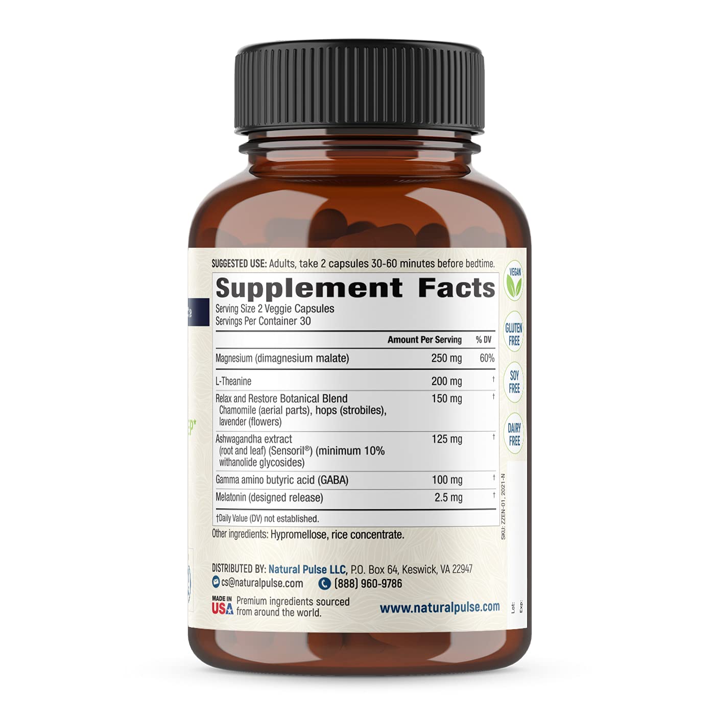 Front view of Natural Pulse Zzzen bottle