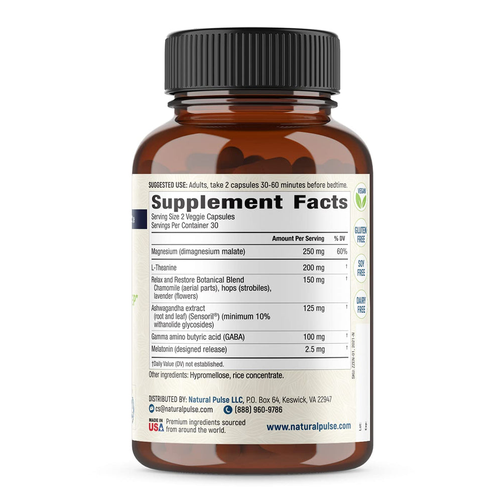 Front view of Natural Pulse Zzzen bottle