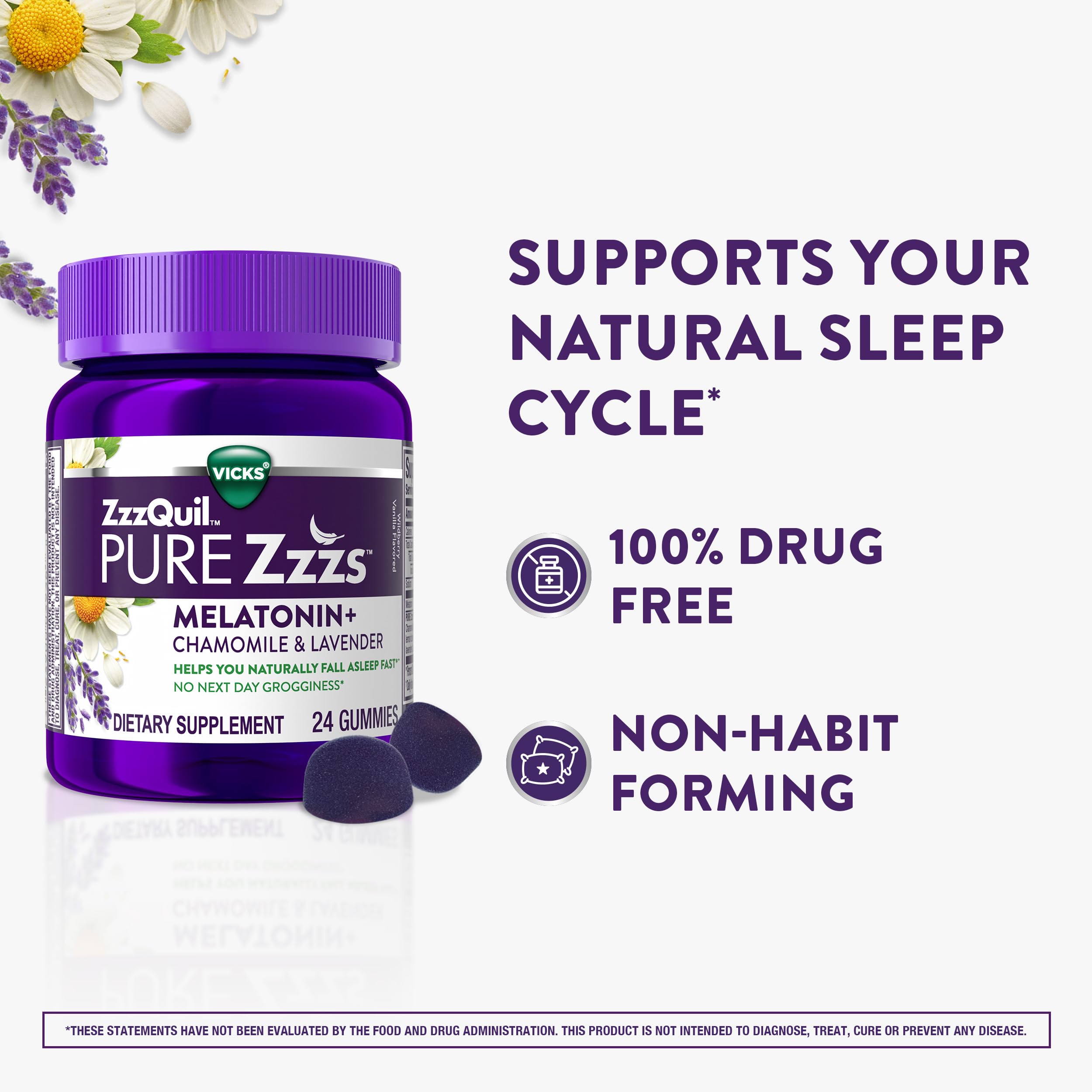 Wildberry Vanilla flavor label on ZzzQuil gummies packaging